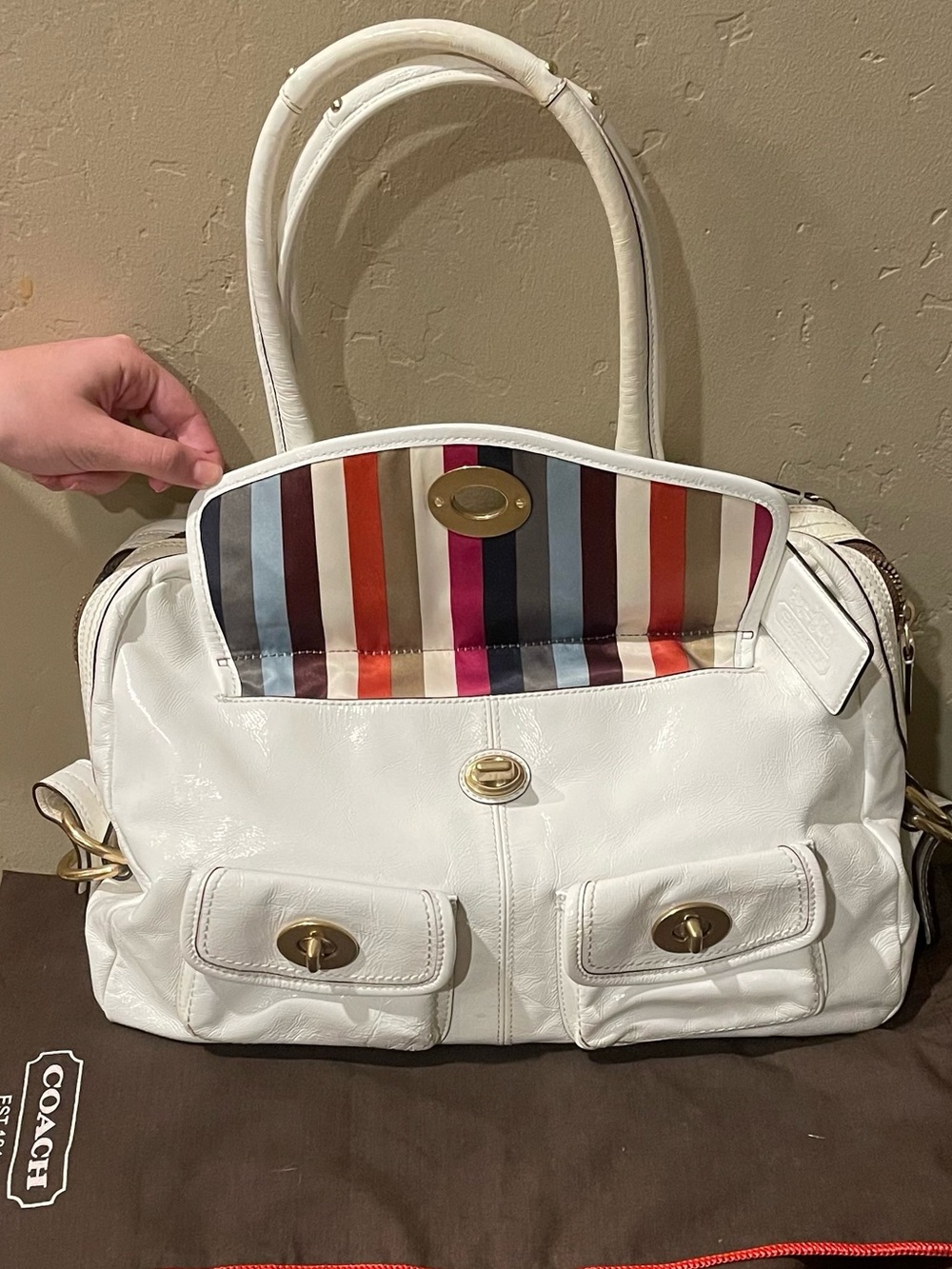 Coach Peyton limited edition Legacy White Satchel Gold Hardware turnlock y2k